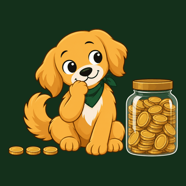 Nudge sits between three loose coins and a large jar packed full of coins.