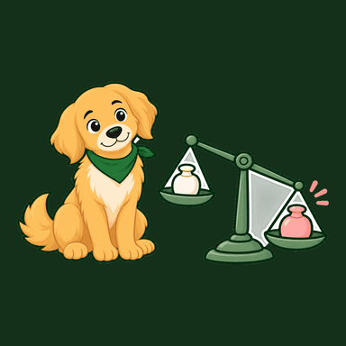 Nudge sits beside a set of scales tipped heavily to one side.